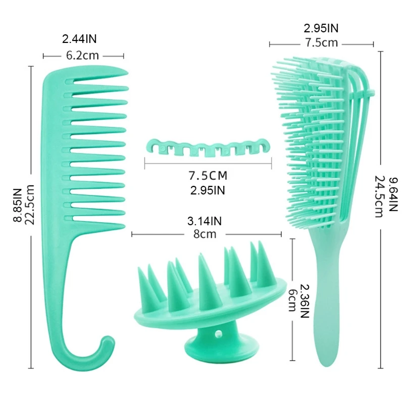 

3 Pcs Detangler Hair Brush Set for Hair Styling Silicone Scalp Massager Brush Wide Tooth Hair Comb