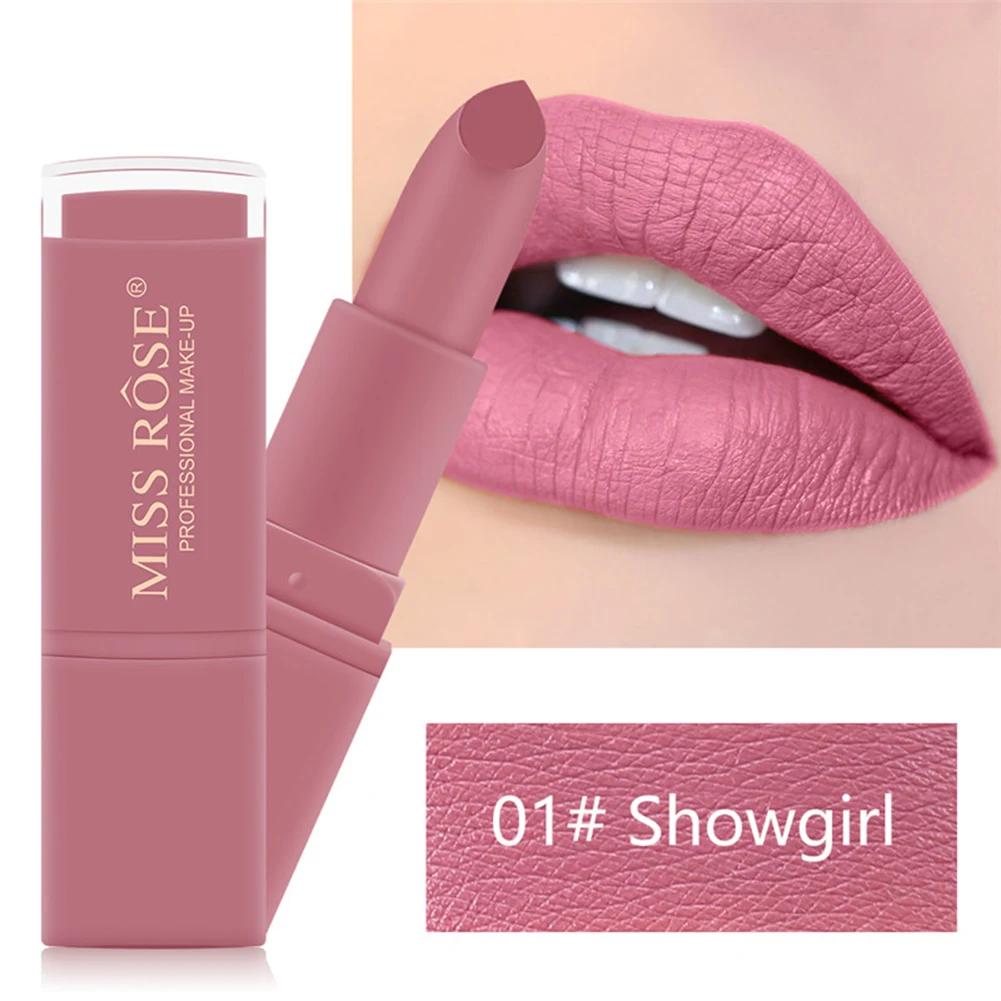 MISS ROSE 12 Colors Lips Makeup Lipstick Lip Gloss Matte Mist Velvet Non Sticky Long Lasting Moisturizing Cream |