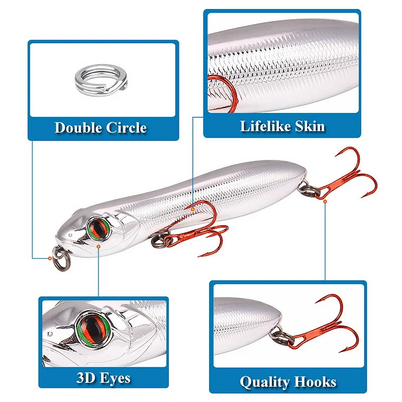 

Ardea Snake Head Lure Popper Pencil 105mm 16.1g Hard Bait Artificial Wobblers 3D Eyes Hooks Bass Pike Saltwater Fishing Tackle