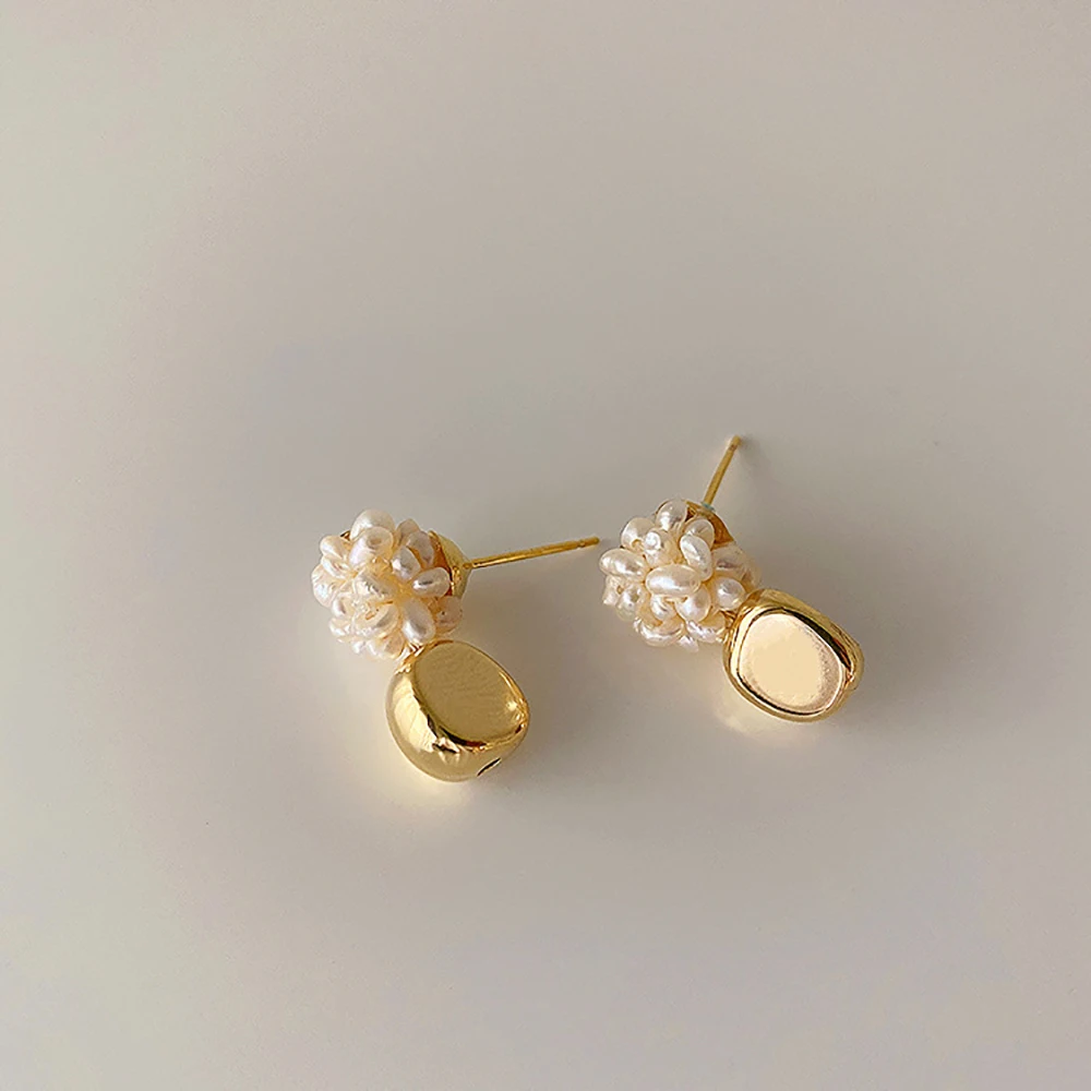 

Ghidbk Trendy Handmade Fireworks Flower Small Pearl Ear Studs For Women Vintage Pearl Beads Flower Stud Earrings With Gold Ball