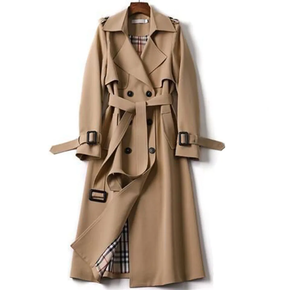 

Женское длинное пальто с отложным воротником, стильное двубортное пальто большого размера с поясом, Женская ветровка, новинка зимы 2021, 3XL