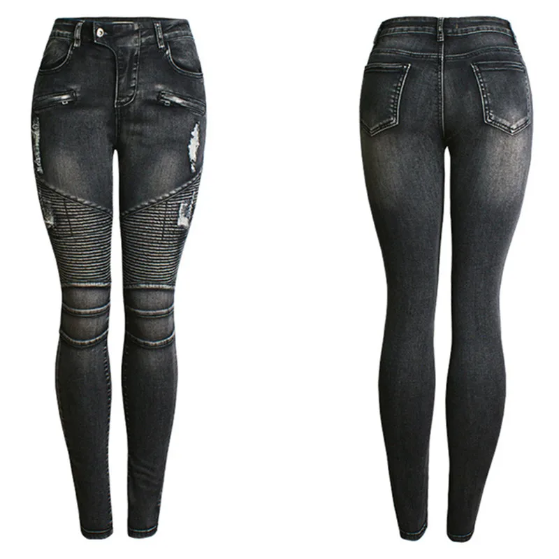 Новое поступление 2020 черные мотоциклетные байкерские джинсы с молнией женские