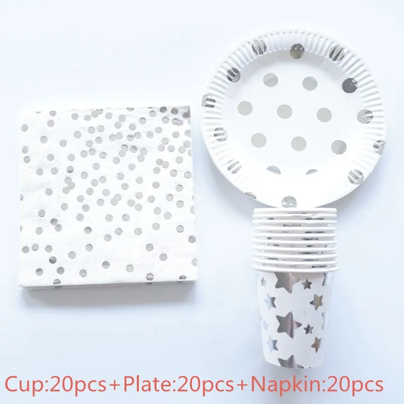 

60PCS/lot Happy Birthday Party Napkins Bronzing Gold Dot Theme Tableware Set Baby Shower Plates Decorations Cups Glass Towels