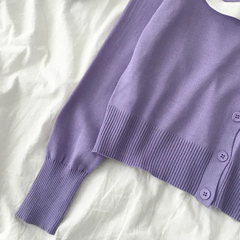 

Cardigan Women Elegant Thin Spring Autumn Panelled Slim Streetwear Ladies College Retro Leisure Simple Single Breasted Soft Ins