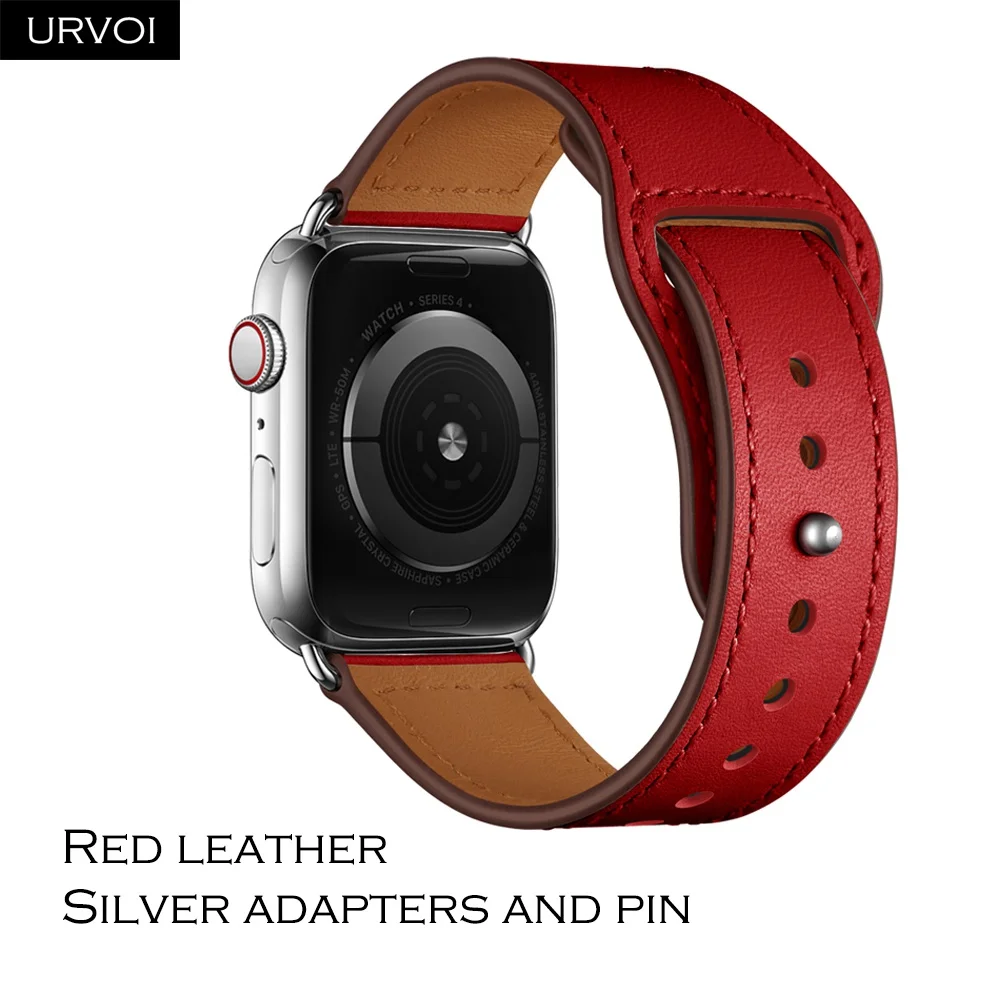Red S URVOI ремешок для apple watch серии 5/4 3, 2, 1, ремешок для наручных часов iWatch, большие размеры 40-44 мм спортивный ремешок из натуральной кожи Swift Pin& tuck ручной работы - Band Color: Red S