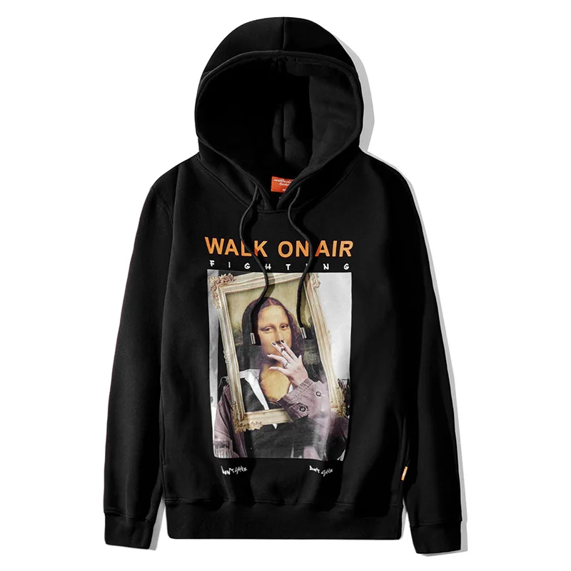 

Funny Sweatshirt Mona Lisa Printed Fleece Hooded Hoodie Mens Hoodies 2020 Winter Hoodie Men Bodywarmer Fitness fashion Tracksuit