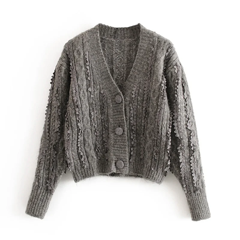 Женский жаккардовый кардиган винтажный однобортный свитер с V образным вырезом и
