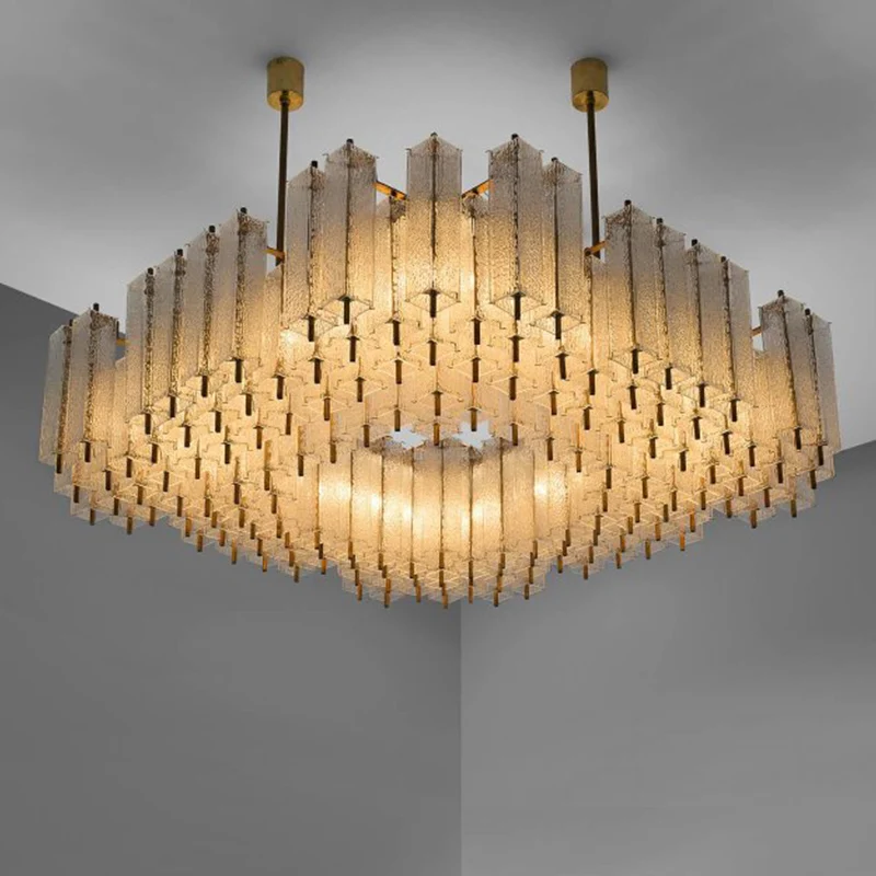 Стеклянная люстра пост-модерн квадратная гостиная столовая лампа Классический