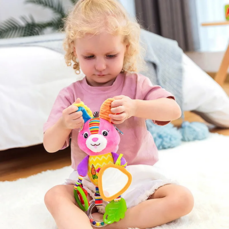CYSINCOS Newborn Baby Stroller Hanging Toy Cute Animal Doll Bed Plush Rattle Bell Activity Soft Sleep Tool Toys |