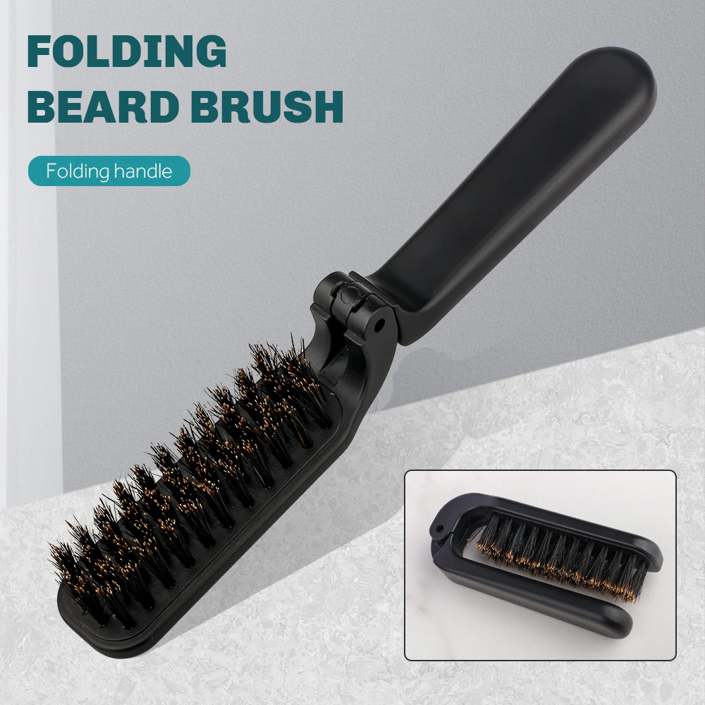 

CestoMen Boar Bristle Hair Folding Brush Soild Wood Handle Beard Shaving Brush Portable Beard Mustache Care Styling Tool For Men