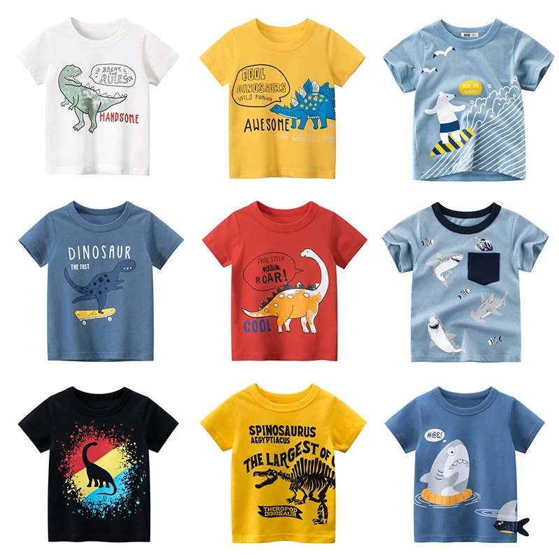 Boys T Shirt Cartoon Animals Baby Boy Girls Children Cotton Tshirt Shark Summer Clothing Dinosaur Print Tee Tops Toddler Clothes