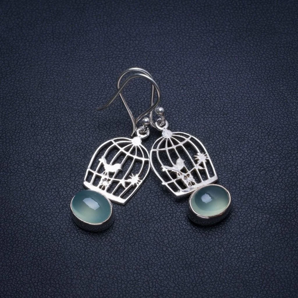 

Natural Chalcedony Handmade Boho 925 Sterling Silver Earrings 1 1/2" T4384