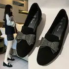 Женские туфли-лодочки из флока, черные модельные туфли на низком каблуке 3 см, офисные туфли без застежек с бантом-бабочкой, модель 8920N