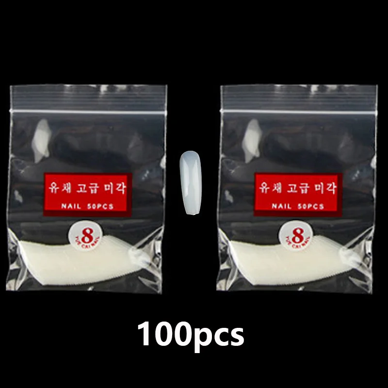 100PCS-8 500 шт., кончики для ногтей, балерина, накладные ногти, кончики, натуральные накладные ногти, плоская форма, акриловые кончики для ногтей, инструменты для маникюра и искусства - Цвет: 100PCS-8