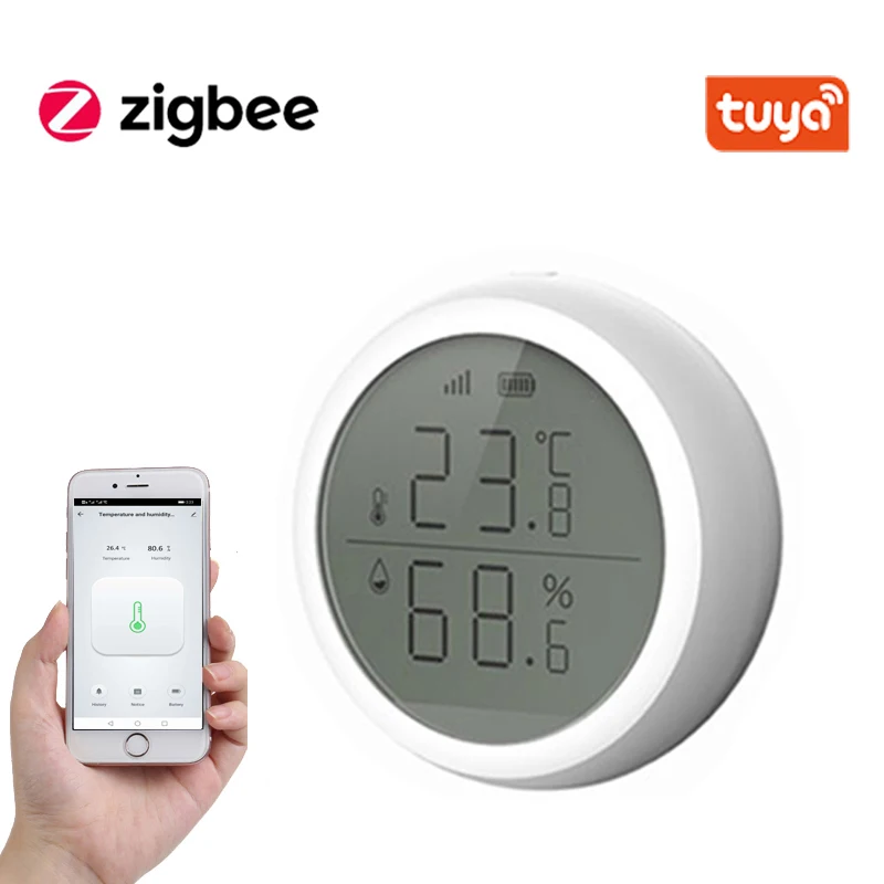 

Датчик температуры и влажности Tuya ZigBee, умный дом со светодиодным экраном, работает с Google Assistant и Tuya Zigbee Hub