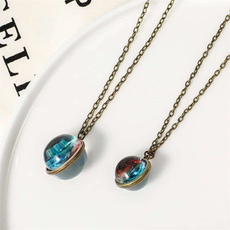

New Double-sided Glass Ball Pendant Time Gem Universe Star Necklace All-match Universe Planet Time Gemstone Necklace