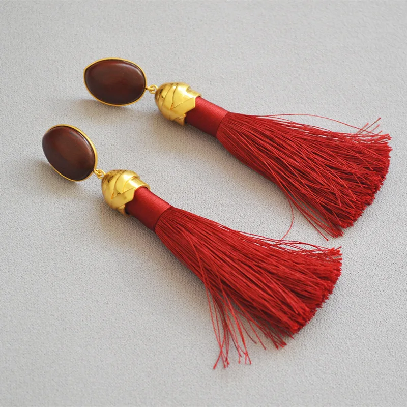 

LONDANY british design high-end retro exaggerated fashionable wind-logo red rope tassel earrings earrings