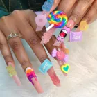 10 шт.лот Kawaii Resin Mix Sweet Candy Nail Art Charms Happy Flower Jelly Gummy 3D Nail Decoration DIY Cute Nail Accessories