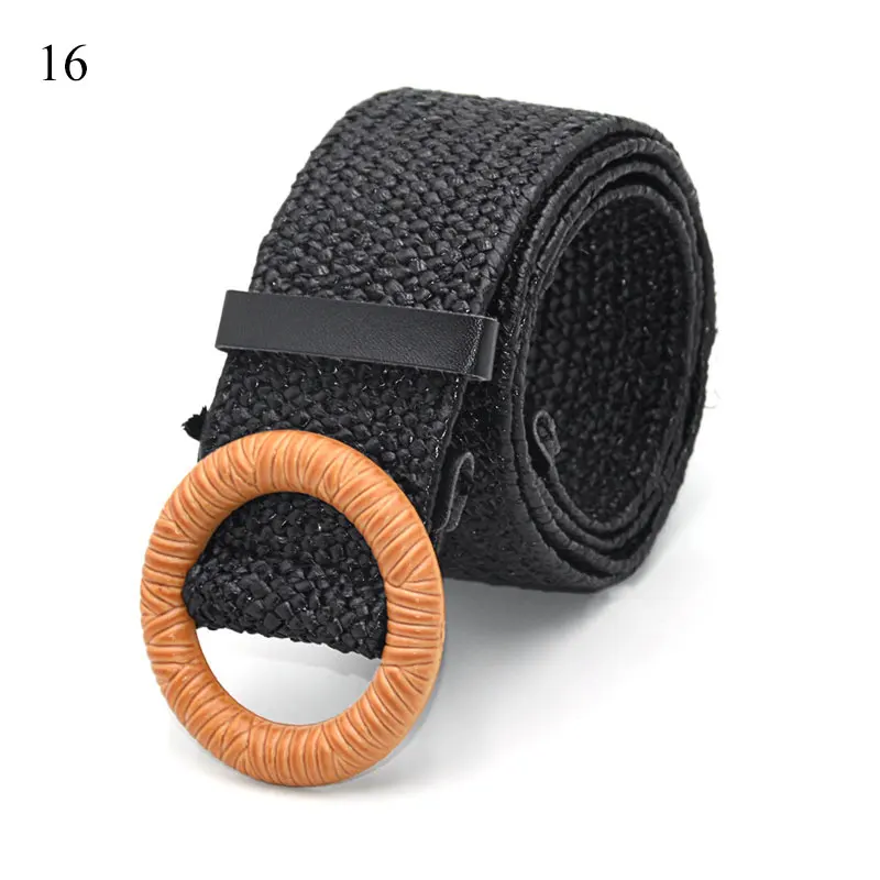 

90Cm Vintage Boho Braided Waist Belt Solid Female Belt Round Wooden Smooth Buckle Fake Straw Wide Belts Women Hot Sale