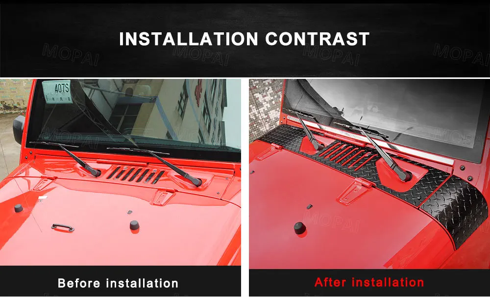 MOPAI Engine Cover Car Stickers for Jeep Wrangler JK 2007- Car Hood Angle Wrap Covers for Jeep JK Wrangler Accessories