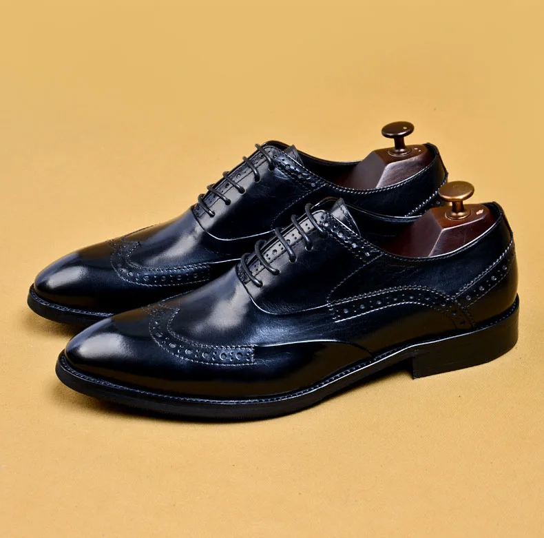 

New Men Dress Shoes Formal Shoes Men's Handmade Business Shoes Wedding Shoes Big Size Genuine Leather Lace-up Male Brogue Shoes