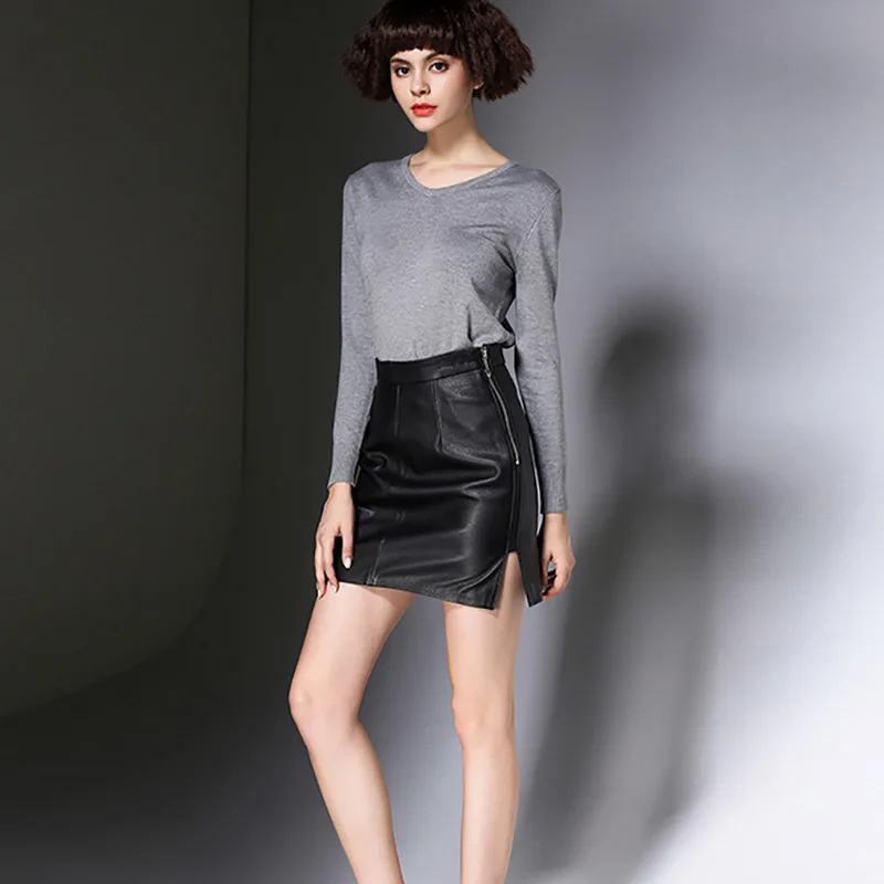 

JCHB 2021 Autumn Winter Genuine Leather Skirts Women High Lambskin Waist Sexy&club Black Skirts Ladies Real Sheepskin Sexy Skir