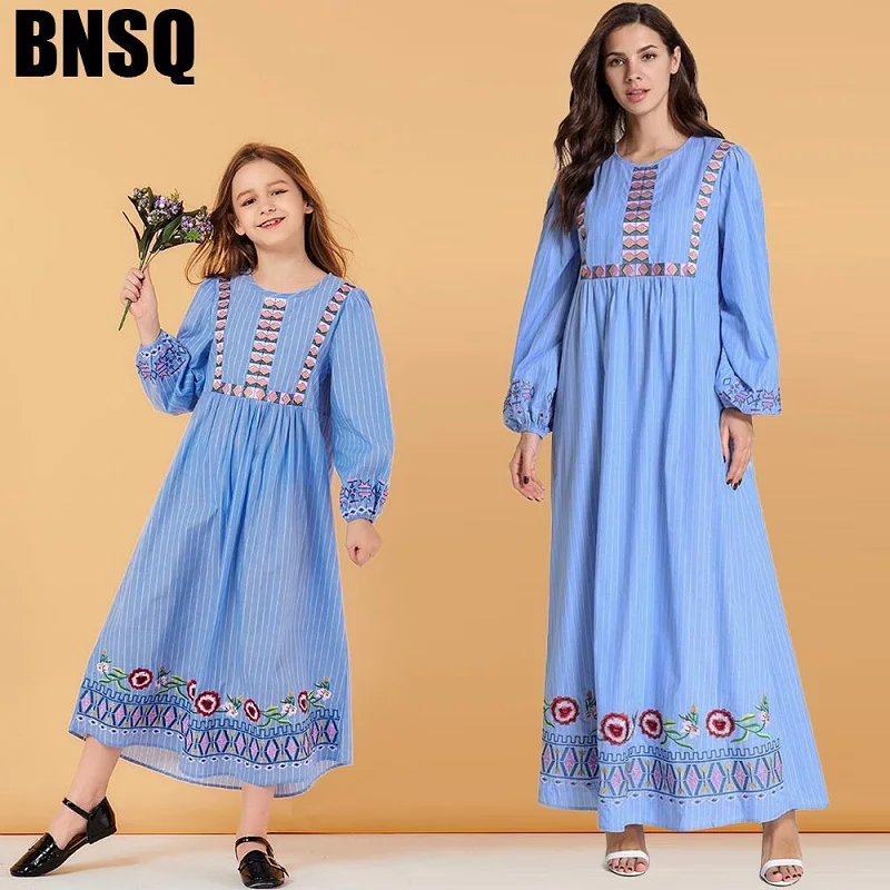 Мусульманское Хлопковое платье с длинным рукавом и цветочным