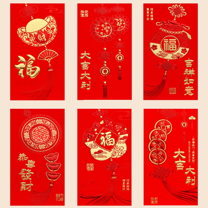 

6Pcs 2022 Year of the Tiger Spring Festival New Year Personalized Thick Red Packet Chinese Red Envelopes