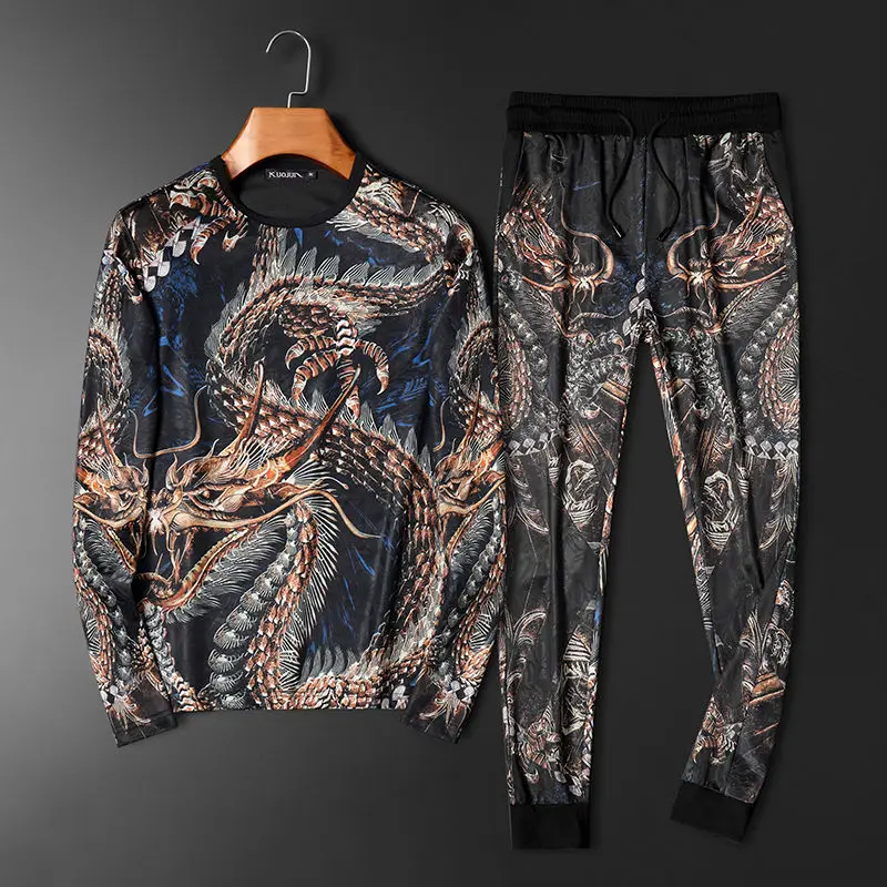 

Luxury Dragon Print Men Tracksuits Men Clothing 2 Piece Set Sweatshirt+pants Pullover Sweatsuit Streetwear Ropa Deportiva Mujer