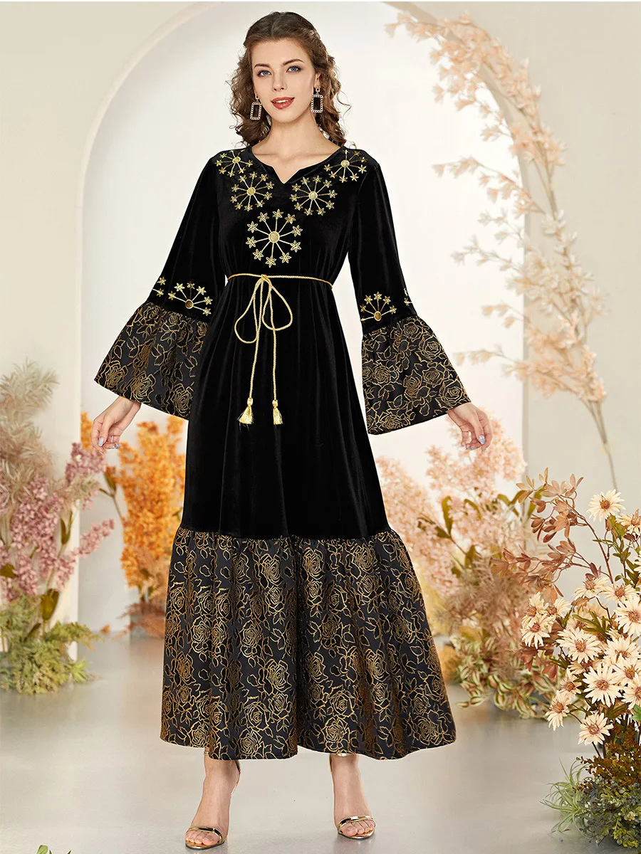

Muslims Women Dress Black Velvet Kaftan Abayas for Women Dubai Abaya Turkey Islamic Clothing Caftan Marocain Robe Longue Femme