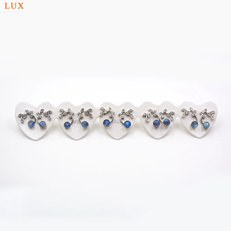 

2020 fashion S925 sterling silver stud earrings Natural labradorite flower leaves Micro CZ paved stud earring for girl gift
