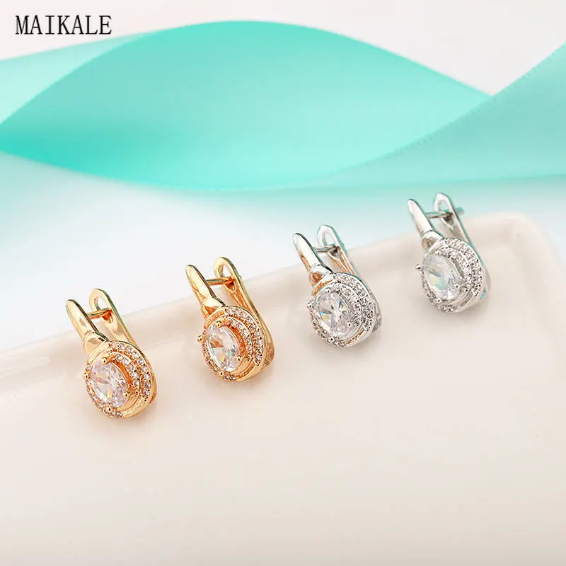 Женские маленькие серьги гвоздики MAIKALE круглые с фианитом украшение в Корейском