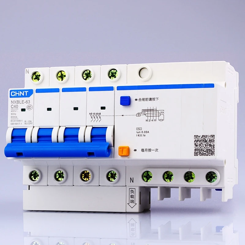 CHINT AC230/400 V NXBLE-63 4P устройство остаточного тока C 40 50 63A Тип C автоматический выключатель от перегрузки защита от короткого замыкания