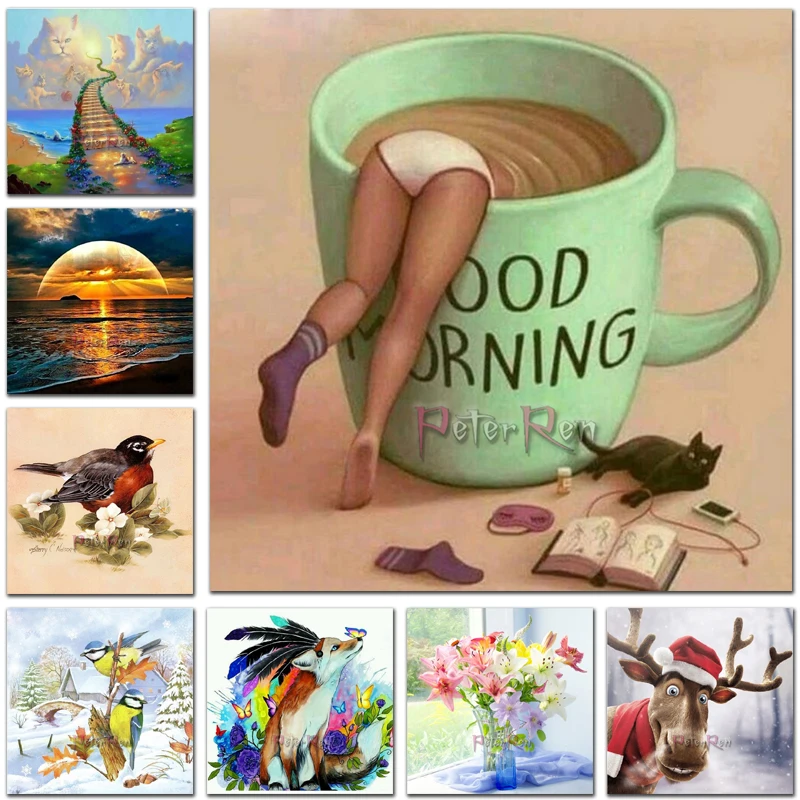 5D алмазная живопись небесная лестница Cat вышивка крестиком закат и море пейзаж