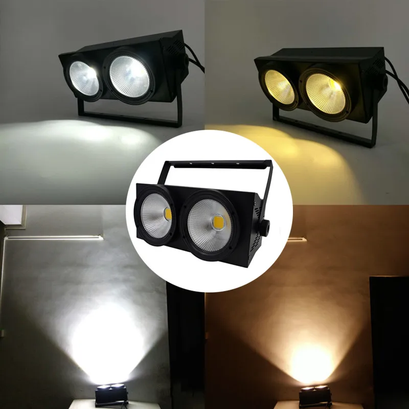 Продажа Светодиодный 2 глаза 2x100 Вт COB DMX сценический эффект DJ 200 Вт тенты светильник Холодный белый/теплый белый свет этапа светильник Ing церкви ТВ па...