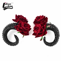 gothic cosplay accessories hair clips women with red rose dark queen shofar punk style headband anime role playing tempatation