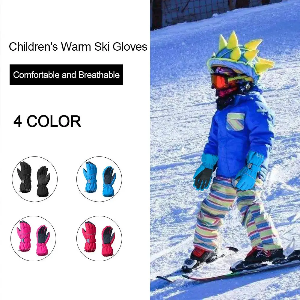 Детские однотонные лыжные перчатки с пятью пальцами для езды на открытом воздухе