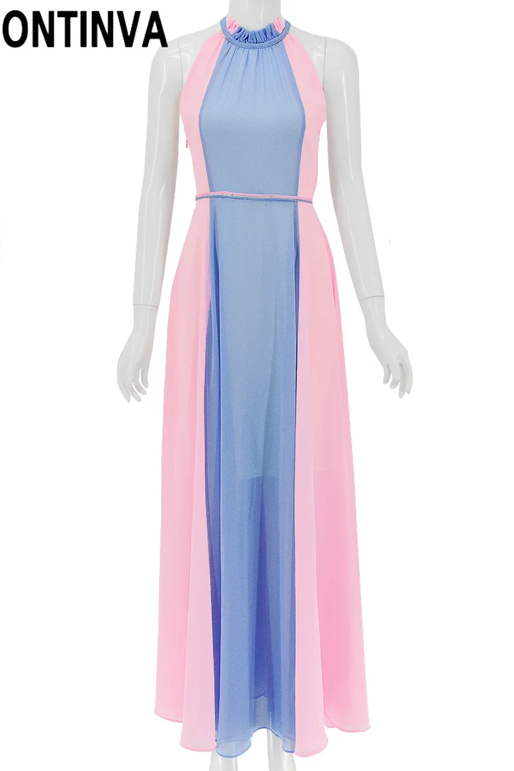 Шифоновый плиссированный Сарафан Макси без рукавов элегантный пляжный сарафан с