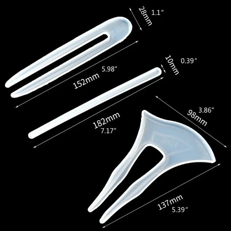 

3Pcs Clear Hairpin Molds Hair Stick Silicone Molds Headdress Hair Pin Epoxy Resin Casting Mold Jewelry Making DIY Craft