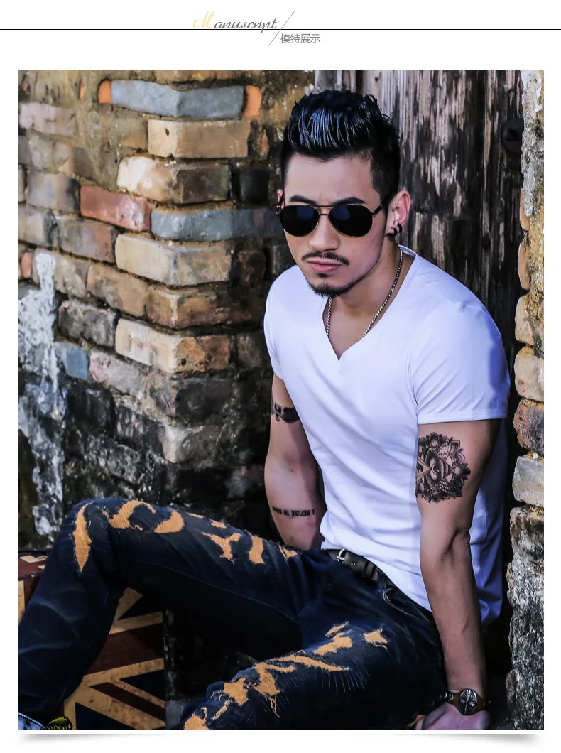 V neck white M& DE футболка для мужчин, футболки с коротким рукавом и v-образным вырезом, черные и белые футболки, летние спортивные футболки для бега, мужские повседневные футболки, camiseta mascu - Цвет: V neck white