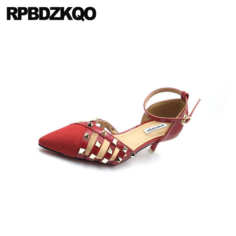 сандалии шпилька красный высокие каблуки лакированная кожа котенок металл