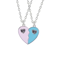 bff fashion mens and womens best friend necklace blue pink heart shaped letter alloy pendant friendship jewelry souvenir gift