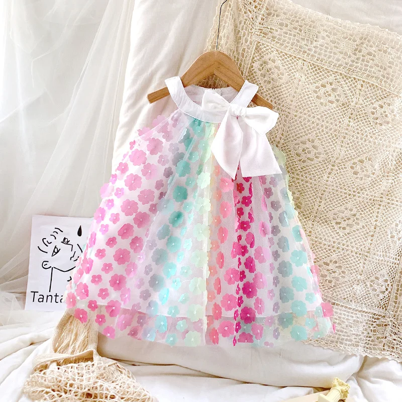 

Girls Summer Dress 2021 Fashion Korean Clothes 3-7 Years Colorful Flower Sleeveless Princess Dresses Children Party vestidos