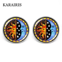 karairis handmade sun and moon studs earrings crescent moon earring moon sun ear studs glass cabochon earrings for women girls
