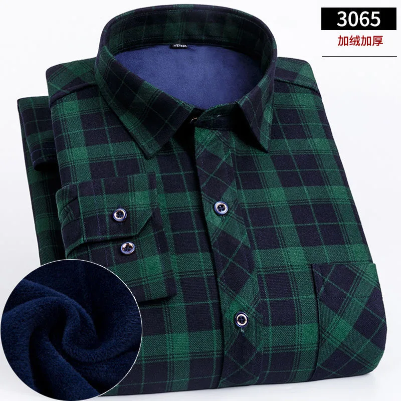 NIGRITY Autumn Winter Mens Long Sleeve Plaid Warm Thick Fleece Lined Shirt Fashion Soft Casual Flannel Plus Big Size M-8XL | Мужская