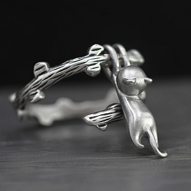 Кольцо регулируемое в форме котенка дерева | Украшения и аксессуары