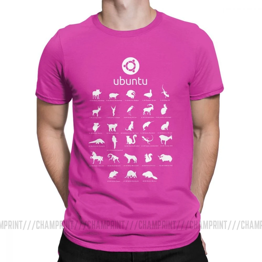 Забавные футболки Ubuntu Linux для мужчин, хлопковая Футболка с вырезом лодочкой, Distro Linux Debian, футболки с коротким рукавом, одежда с принтом - Цвет: Фуксия