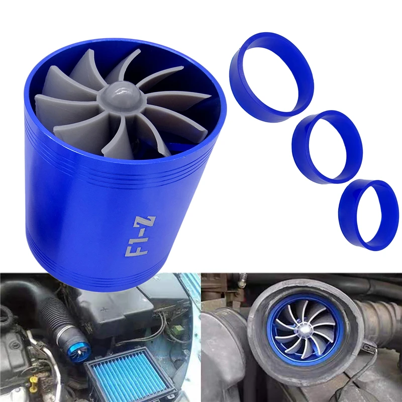 

Car Double Dual Turbo Air Intake Turbine Gas Fuel Saver Fan Supercharger Fit for Hose Diameter 65-74mm