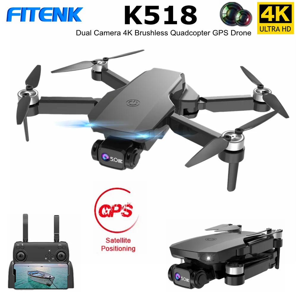 

FITENK K518 GPS Drone with 4K Dual HD Camera Professional 5G WIFI Brushless Quadcopter Flight 25 Mins FPV RC Helicopter Dron