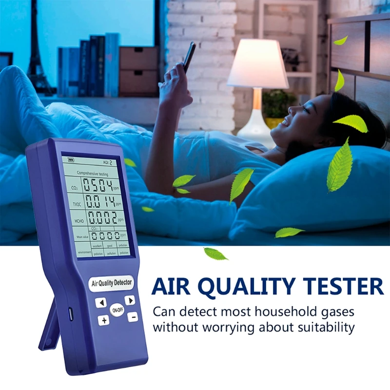 

Air Quality Monitor Excellent Tester for CO2 Formaldehyde TVOC PM2.5/PM10 Multifunctional Air Gas Detector for Home